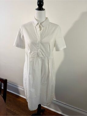 Peserico White Short-Sleeve Shirt Dress with Pockets - Sz 10 (42 EU)